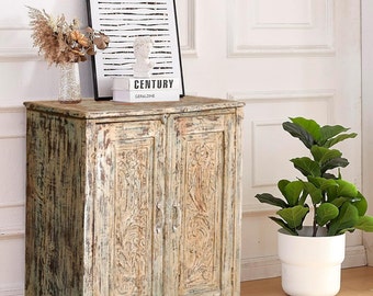 Carved Rustic Sideboard, Shabby Chic Sideboard with Brass Studs, Distressed Chest, Carved Floral Buffet, Vanity, Kitchen Island, TV Credenza