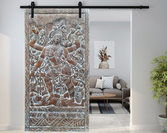 Vintage Goddess Kali Wall Sculpture, Wooden Panel, Maa Kali, Kalika Carving, Yoga Kundalini Wall Art, Barn Door, Temple Decor