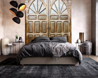 HUGE Antique Indian door, Vintage Carved Indian door, Brass Cladded Teak Doors, Architectural Fortress Doors, Courtyard Veranda Gates 118