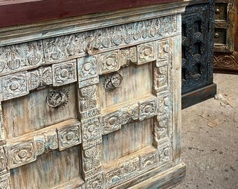 Antique Solid Wood Vanity Chest, Distressed Ranch Style Credenza Wooden Buffet Cabinet Chest, Rustic Country Nightstand, TV Credenza, 38x36