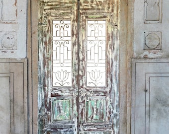 Antique Carved Sliding Doors, Lotus Jali Latticed Doors, Pair Whitewash Barn Doors, Double doors, Eclectic Unique Design Door 84x24 each