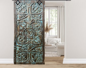 Vintage Indian Lotus Mandala Carved Wall Art, Ornate Carved Door Panel, Architectural, Eclectic, Boho Interior Design, 80x36
