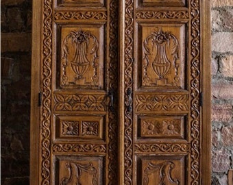Vintage Carved Armoire, Rustic Wardrobe Cabinet, Antique Carved Teak Armoire, Home Decor, Farmhouse Storage Cabinet, Furniture, 82x41