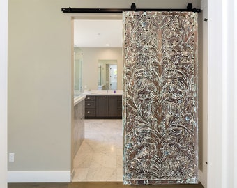 Tree Of Life Nature Carved Barn Door,Sliding Door,Sea green Reclaimed Wood,CUSTOM DOORS,Artistic Unique Eclectic, 80x36