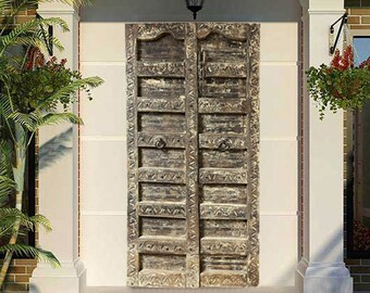 Antique Teak Arched Doors, Vintage Indian Door Panels, Spanish Style Carved Doors, Garden Gates, Old World Handmade Doors, Farmhouse 84x41