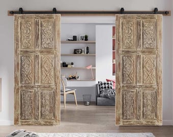 Hand Carved Barn Door, French Country 6 Panel Barndoor, Interior Door, Solid Wood, Sliding Door, Unique Carved Doors, Vintage Door, 80x30
