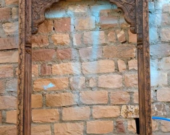 Rustic Floor Mirror Arch frame, Antique Architectural Archway, Old Carved Doorway, Hand Carved Reclaimed Wood Farmhouse Eclectic Decor