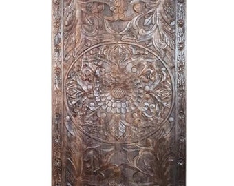 Lotus Mandala Carving Single Door Panel, Vintage Wood Barn door, Holistic Wall Art, Bedroom, Yoga Barn Doors, King Headboard, 80x36