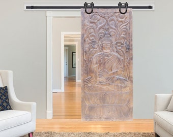 Rustic Carved Budha Barndoor, Vitarka Mudra Buddha Barn Door, Hanging Door, Budda Sculpture for Yoga Room Unique Eclectic BLACK FRIDAY