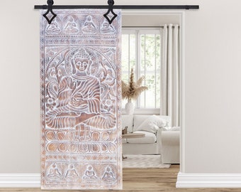 Buddha Door Panel, Budha Blessing Bowl, Reclaimed Wood Carved Barn Door Panel, Accent Wall, Barn Door Sculpture, Yoga Studio Decor 84x36