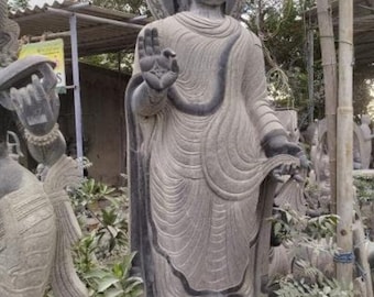 PRE ORDER-Natural Stone Protection Abhaya Buddha Garden Statue Handcarved Budha Granite Stone Zen Outdoor Meditating Sculptures