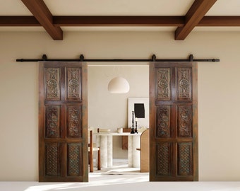 Hand Carved Barn Door Panel, Vintage Style Paneled Door, Bedroom Door, Interior, Reclaimed wood Door, Spanish Style Statement Doors, 80x30