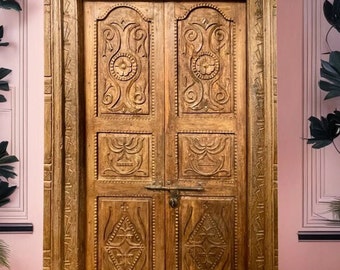 Antique Indo French Doors, Rustic Teak Haveli Doors, Hand Carved Wooden Doors, Vintage Colonial India Style Doors, Boho Farmhouse Doors