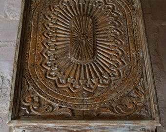 Antique Coffee Table, Beige Wooden Carved Surya Carved Rustic Wood Chai Tables, Cocktail Table, Interior Design 46x29x19