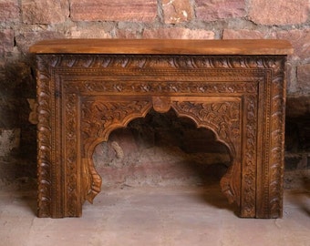 Rustic Console Table, Vintage Carved Brown Carved Mantle, Hall Table, Sofa Table, Media Console Table Stunning Statement Decor