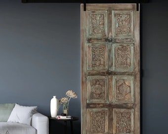 Vintage Carved Barn Doors, Green Shabby Chic Barndoor, Floral, Custom Sliding Barn Door, Closet Door, Bathroom, Pantry, Bedroom Doors, 80x36