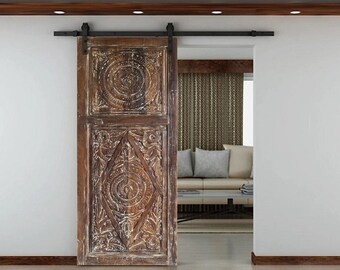 Balance & Harmony Carved Barn Door, Vintage Carved Closet Barndoor, Rustic Moder Bedroom Sliding Door, Statement Interior Door, 84x36