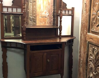 Antique Indian Bookcase, Old Bookshelf, Cabinet, Reclaimed Wood Wall Curio, Carved Wall Curio, Display Shelf With Drawer, Eclectic Decor