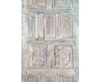 Vintage Doors Whitewash Distressed DOOR Panel Lotus Carving Wall Art Barn Doors Farmhouse BARNDOOR Bohemian Decor