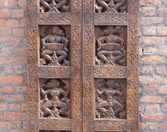 Vintage Carved Indian Doors, Apsara Doors, Indian Door, Wall Decor, Artistic Sculptures, Eclectic decor 72x36