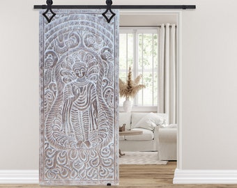 Barn Door, Yoga Sculpture, Buddha Carved Wall Art, Vintage Wood Buddha, Standing Buddha Abhaya Mudra Yoga Doors 84X36