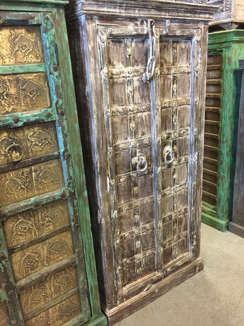 Antique Iron Latch Accent Cabinet Teak Doors India Furniture Etsy