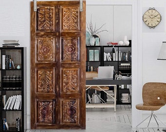 Vintage Barn Door, Rustic Barndoor, Floral Carved Doors, Single, Double, Sliding Door, Hanging Door, Farmhouse Style Eclectic Interior 84x36
