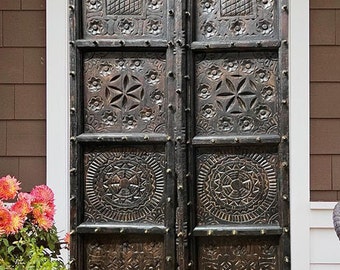 Antique Indian Carved Doors, Vintage Teak Carved Door from India, Headboard, Ornate Door, Custom Doors, Garden Doors 80x38