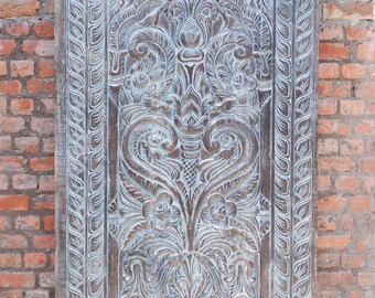 Vintage Carved Wood Wall Art Panel Sanctuary Interior Design Tree of Life, Elephants Sculpture Rustic Artistic Indian Panel Barn Door 84X40