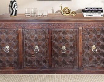 Vintage Liquor Cabinet Dark Wood Spanish Buffet Sideboard Farmhouse Organic Credenza TV Cabinet, Rustic Chest, Eclectic Vanity, 86