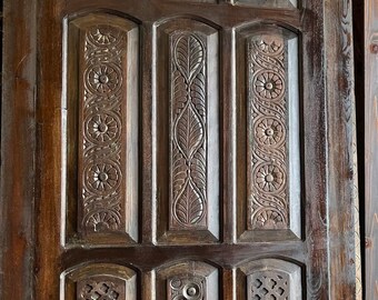 Custom Vintage Dark Woods Hand Carved Door, Sliding Barn Doors, Farmhouse Barndoor, Reclaimed Carved Wood Door, Brutalist Interiors, 103x44