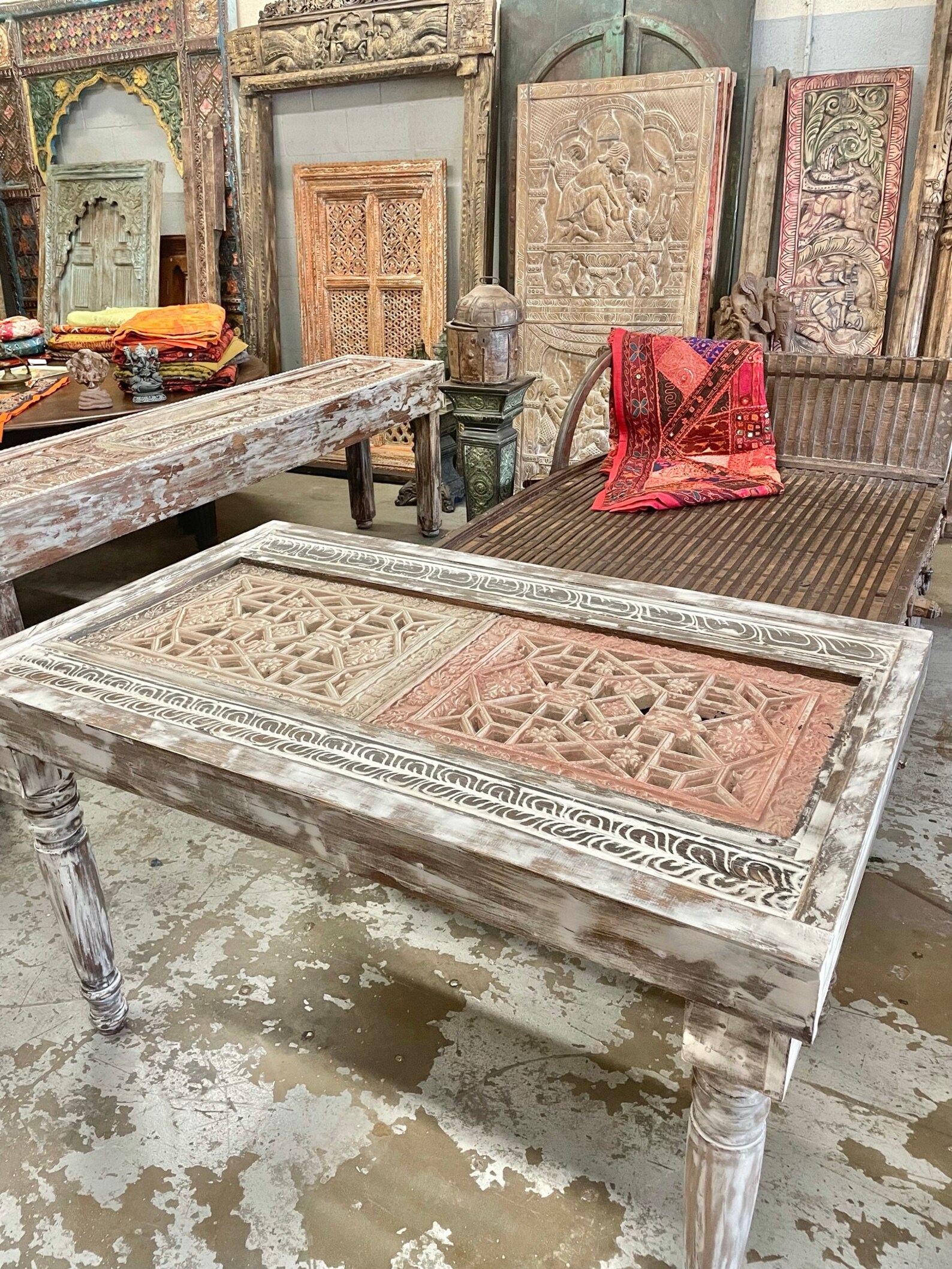 Vintage Table Whitewash Console Carved Wood Office Table Etsy