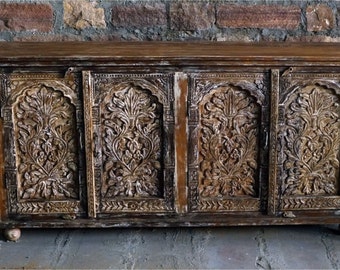 Antique Sideboard, Rajgarh Doors Rustic Credenza, Floral Carved Sideboard, Kitchen Buffet, Media Chest, Farmhouse Decor
