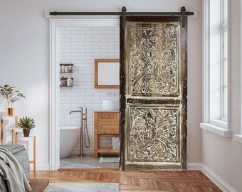 Artistic Carved Sliding Barn Door, Carved whitewash Door, Interior Door, Vintage Organic Door, Barndoor, Custom, Studio, Bedroom Door, 77x35