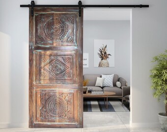 Hand Carved Barn Door Panel, Vintage Style Paneled Door, Bedroom Door, Interior, Reclaimed wood Door, Spanish Style Statement Doors 7'x3'