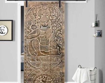 Buddha Barn Door, Carved Bedroom Door, Custom Door, Vintage Budha Barndoor,  Earth Touching Buddha Sliding Barndoor 7'X3'
