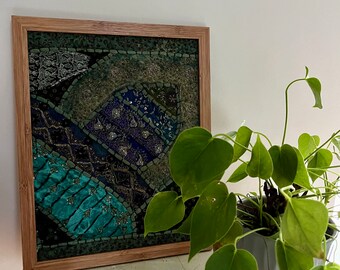Antique Indian Textile Framed art, Boho style wall art, Housewarming Gift, Dorm Decor