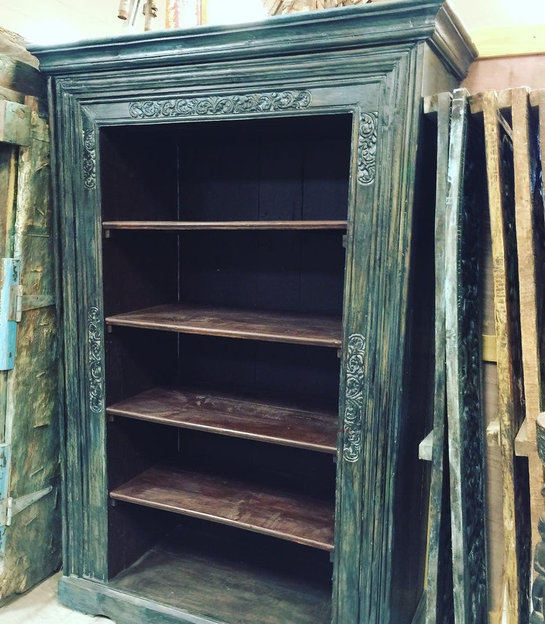 Antique Indian Bookshelf Old Doors Frame Bookcase Hand Carved Etsy
