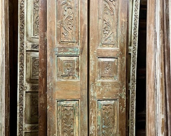 Pair Indian Carved Carved Door Panel, Sliding Barn Door, Natural Wood Floral, Interior Doors, Pocket Doors, Hinged Door, Interior Door 80x30