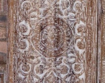 Whitewash Lotus Carved Sliding Door, Barn Door, Holistic Wall Art, Headboard, Indian Door, Architectural, Yoga, Interior Design Carved Door