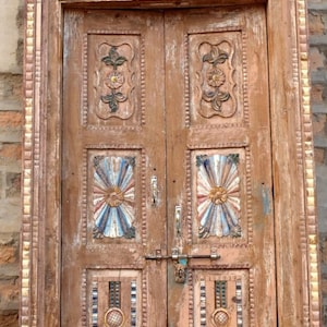 Rustic Architecture Doors, Antique Indian Doors, Carved Teak Wood Door, Original Patina Doors, Farmhouse Style Handcarved Doors 98