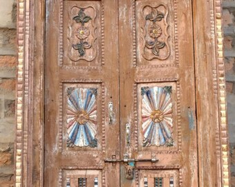 Rustic Architecture Doors, Antique Indian Doors, Carved Teak Wood Door, Original Patina Doors, Farmhouse Style Handcarved Doors 98