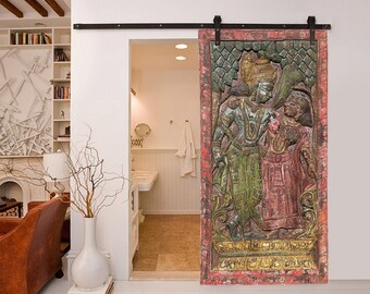 Krishna Radha Barndoor Panel, Vintage Carving Wall Hanging, Old World Elements, Wall Sculpture, Hand Carved Eclectic Design, Custom Panel