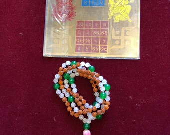 Business altar-Sri Shri Shree Vyapar Vridhi Yantra Green Jade Rose Quartz Healing Meditation Mala Beads Good LUCK Fortune