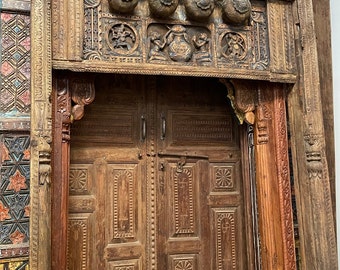 Antique Indian Archway, Vintage Decorative Arch, India Architecture Doorway, Rustic Teak Arch, Reclaimed Huge Accent Wall 95x64 inches
