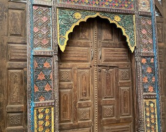 Colorful Double sided Architectural Doorway, Antique Indian Carved Arch, Decorative Carved Huge Floor Mirror, Archway, Boho Unique Eclectic
