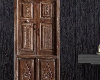 Antique India Doors, Exterior Garden Door Trellis, Hand Carved Carved Teak Door, Courtyard Door, Veranda Home Wall Accent 84x31