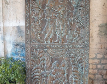 Antique Indian Kama Sutra Carved Door, Artisan-Crafted Door Inspired by Kamasutra, Custom Design, Unique Artistic Wall Sculpture Home Decor