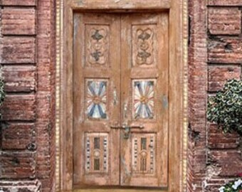 Antique Indian Doors, Entrance Doors, Vintage Carved Teak Doors, Rustic Distressed Door, Farmhouse Gates, Eclectic, Bold Accents 98x54