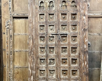 Antique Doors, Rustic Double Doors, Framed Carved Teak Door, Sliding Doors, Exterior Doors, Barn Doors, Unique Eclectic, 90x44